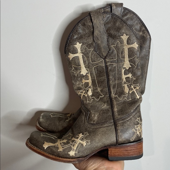 Circle G by Corral | Women’s Beige Side Cross Embroidered Square Toe Boots 6.5 - Picture 5 of 8